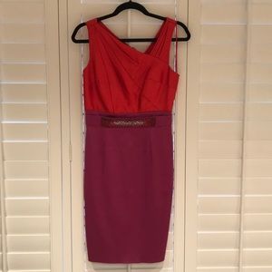 Red and violet cocktail dress